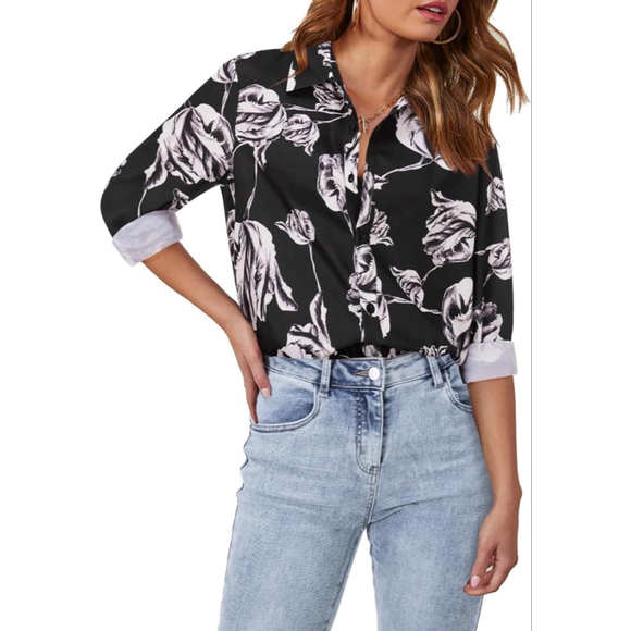 siliteelon Tops - NEW Long Sleeve Button Down Shirts Floral Blouses L